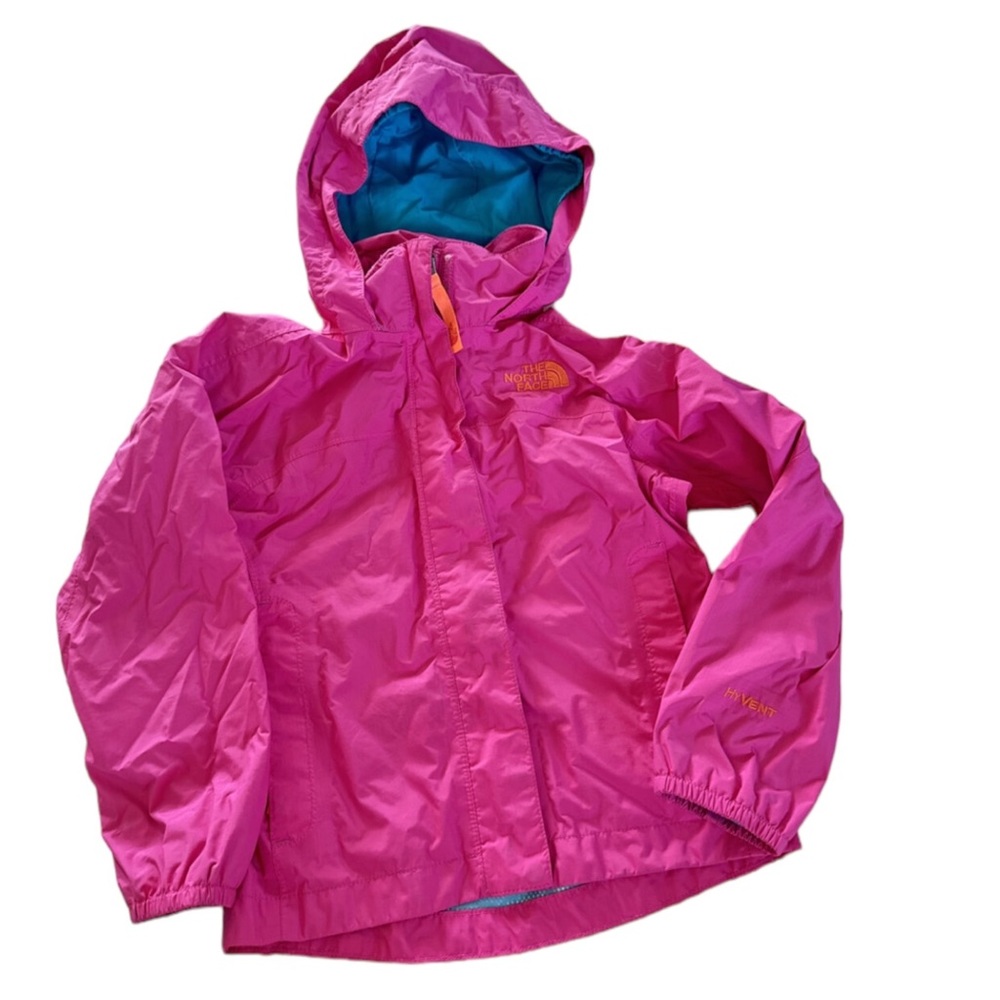 North Face Hyvent Girls Pink Hooded Rain Jacket Size 5